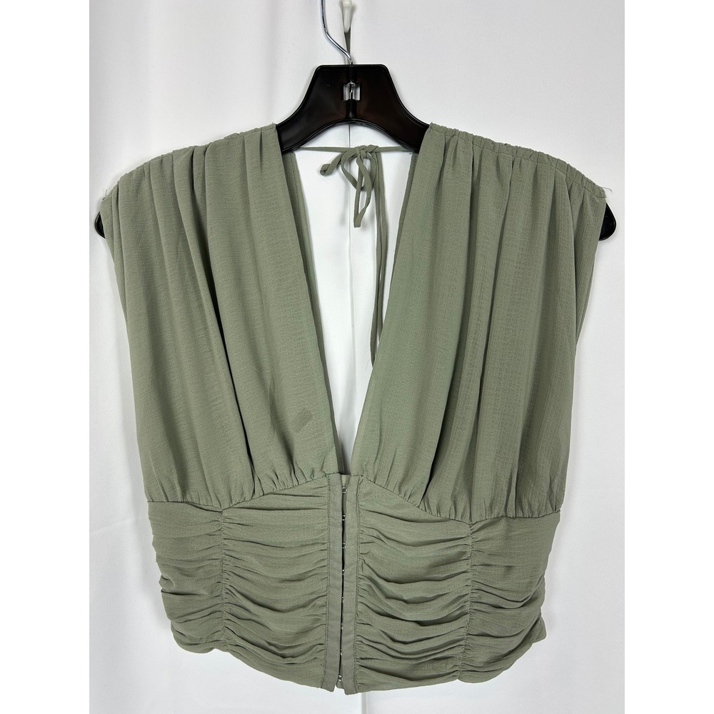 Free People Sage Green Goddess Fairy Deep V-Neck Smocked Back Blouse Medium